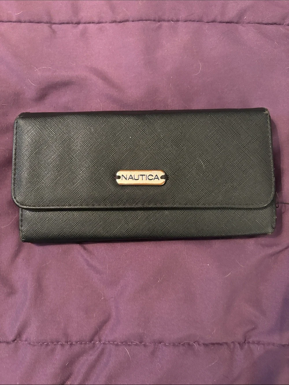 Nautica Black Trifold Wallet with Silver Logo Plaque
